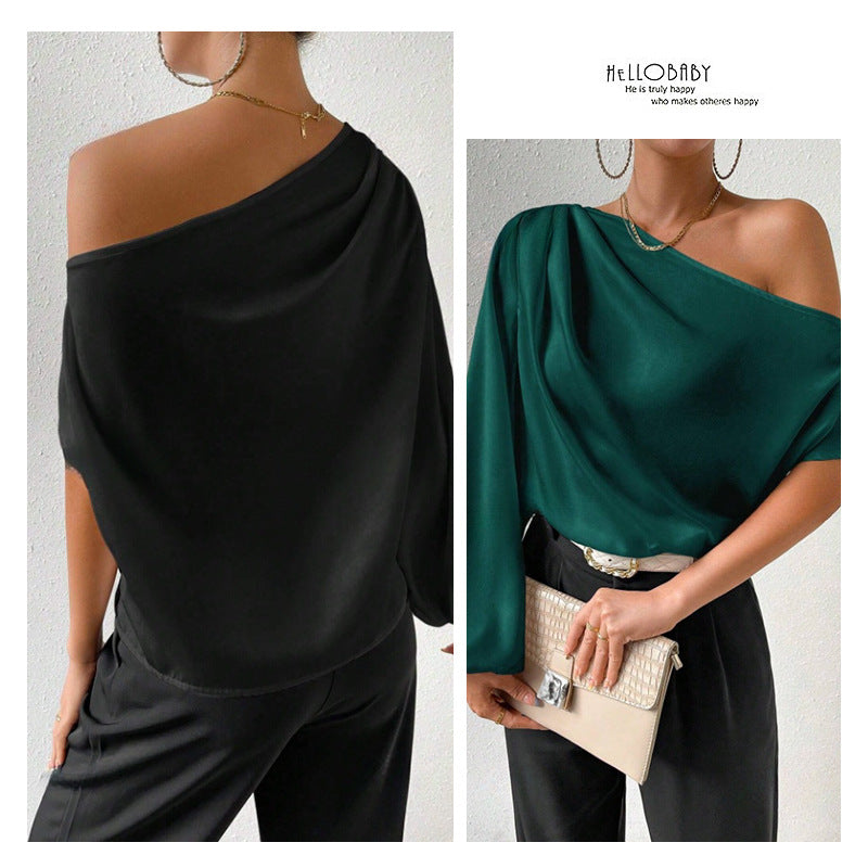 Damen elegante asymmetrische Bluse mit weiten Ärmel