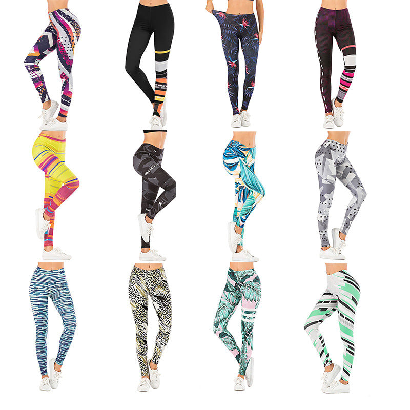 Damen Leggings mit abstraktem Streifenmuster, hoher Taille und atmungsaktivem Stretch-Funktionsstoff Shopy Nory