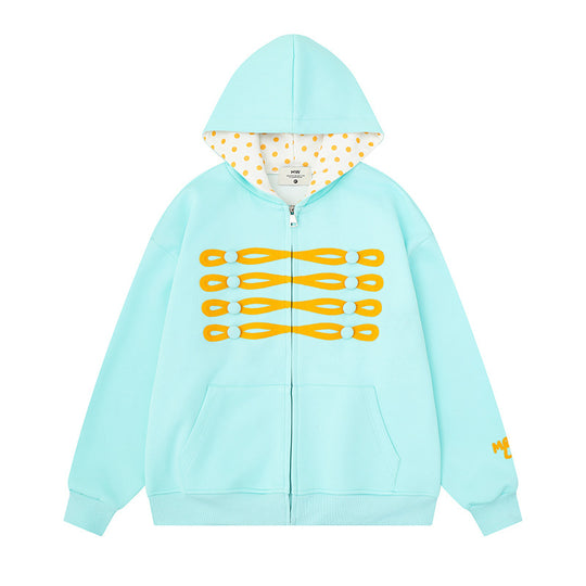 Damen Kapuzen-Sweatjacke im Oversize-Schnitt mit dekorativem Knopf-Print und gepunktetem Kapuzenfutter Shop Nory