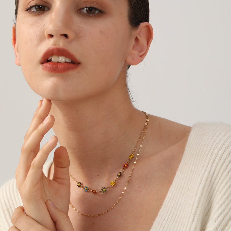 Damen mehrlagige Halskette mit bunten Blumenmotiven Shop Nory