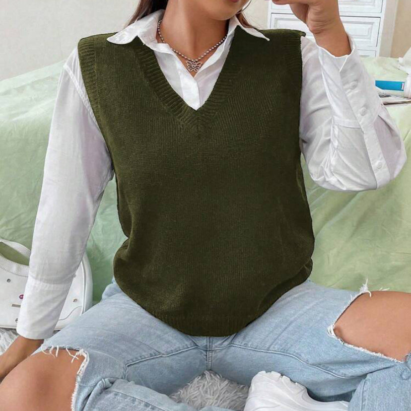 Damen Strickweste mit V-Ausschnitt und feinem Rippstrickmuster