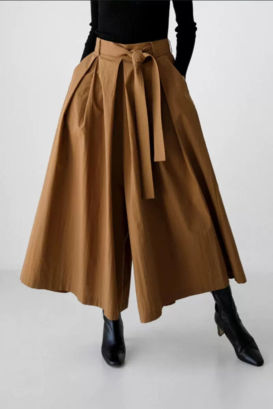 Damen Weite Culotte‑Hosenrock mit Kellerfalten und Bindegürtel Shop Nory