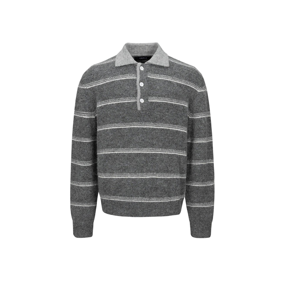 Herren Grobgestrickter Polokragenpullover mit Halbdruckknopfblende und Streifenstruktur Shop Nory