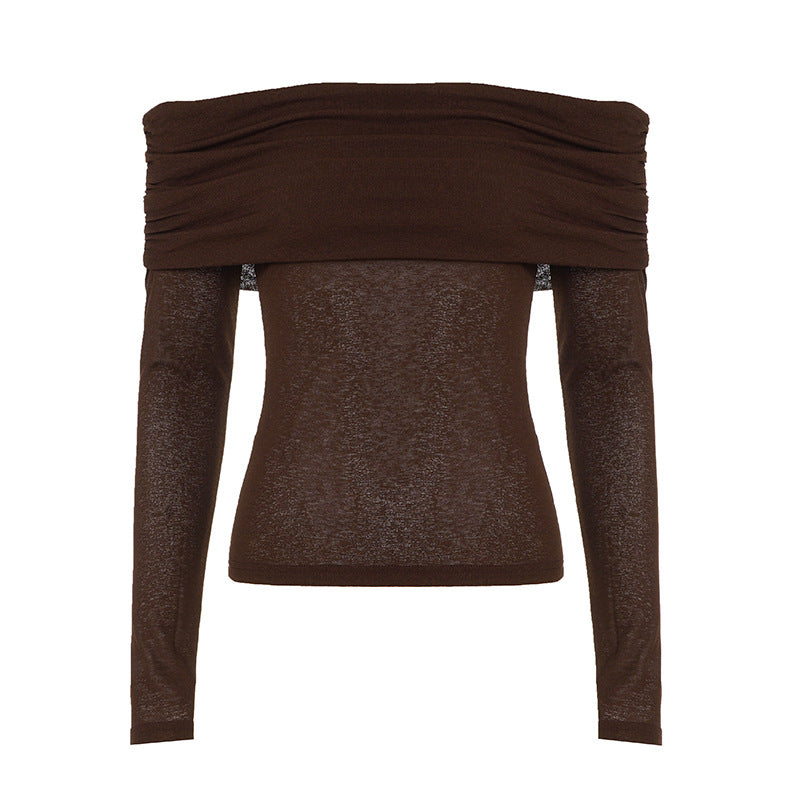 Damen nan schulterfreies Feinstrick-Longsleeve mit gerafftem Umschlagkragen und taillierter Passform Shop Nory
