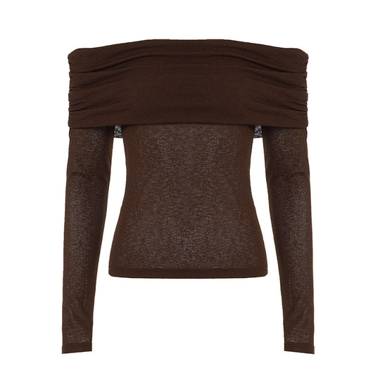 Damen nan schulterfreies Feinstrick-Longsleeve mit gerafftem Umschlagkragen und taillierter Passform Shop Nory