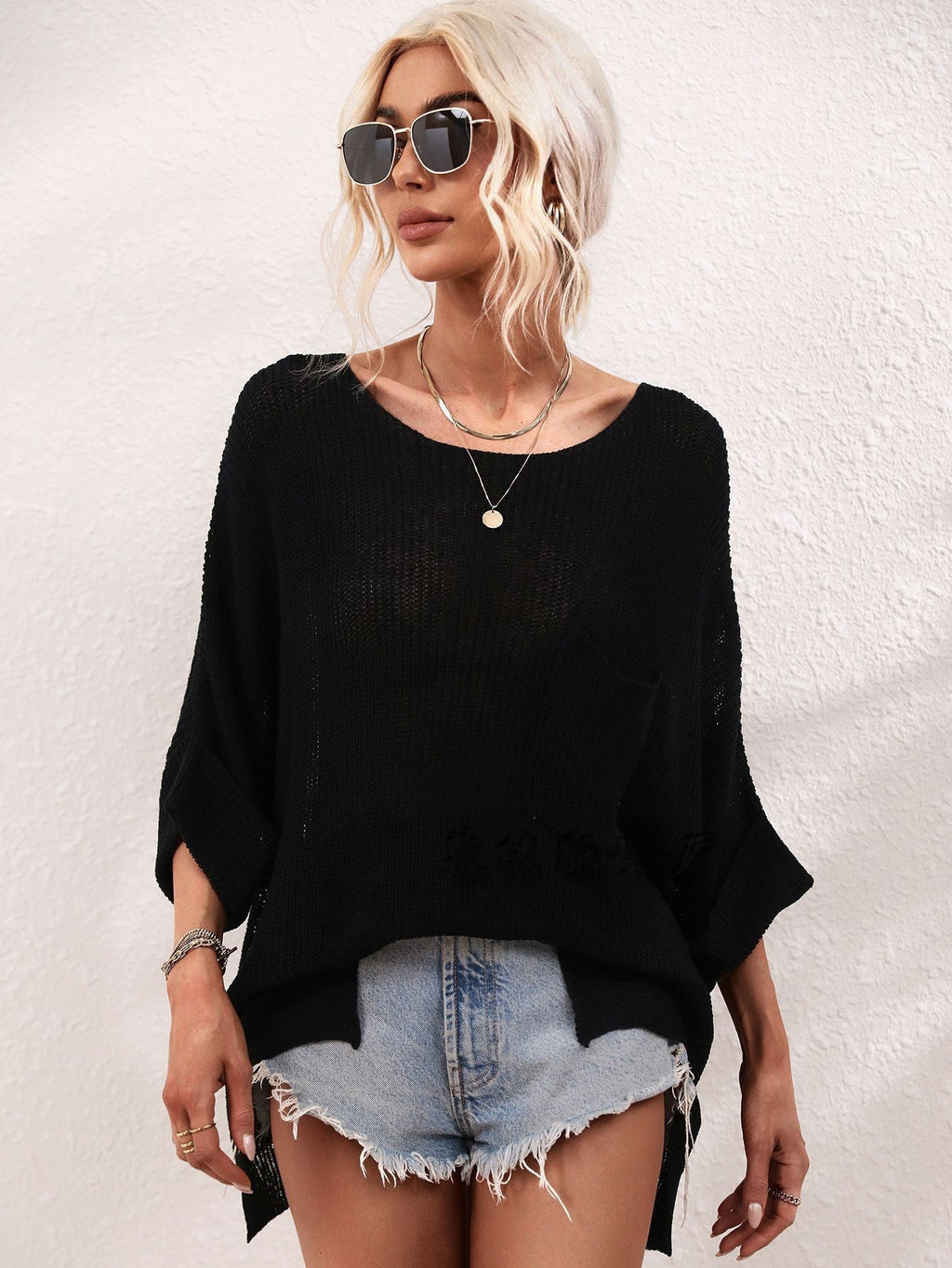 Damen lässiger Strickpullover mit lockerer Passform und modischem Oversized-Stil Shopnory