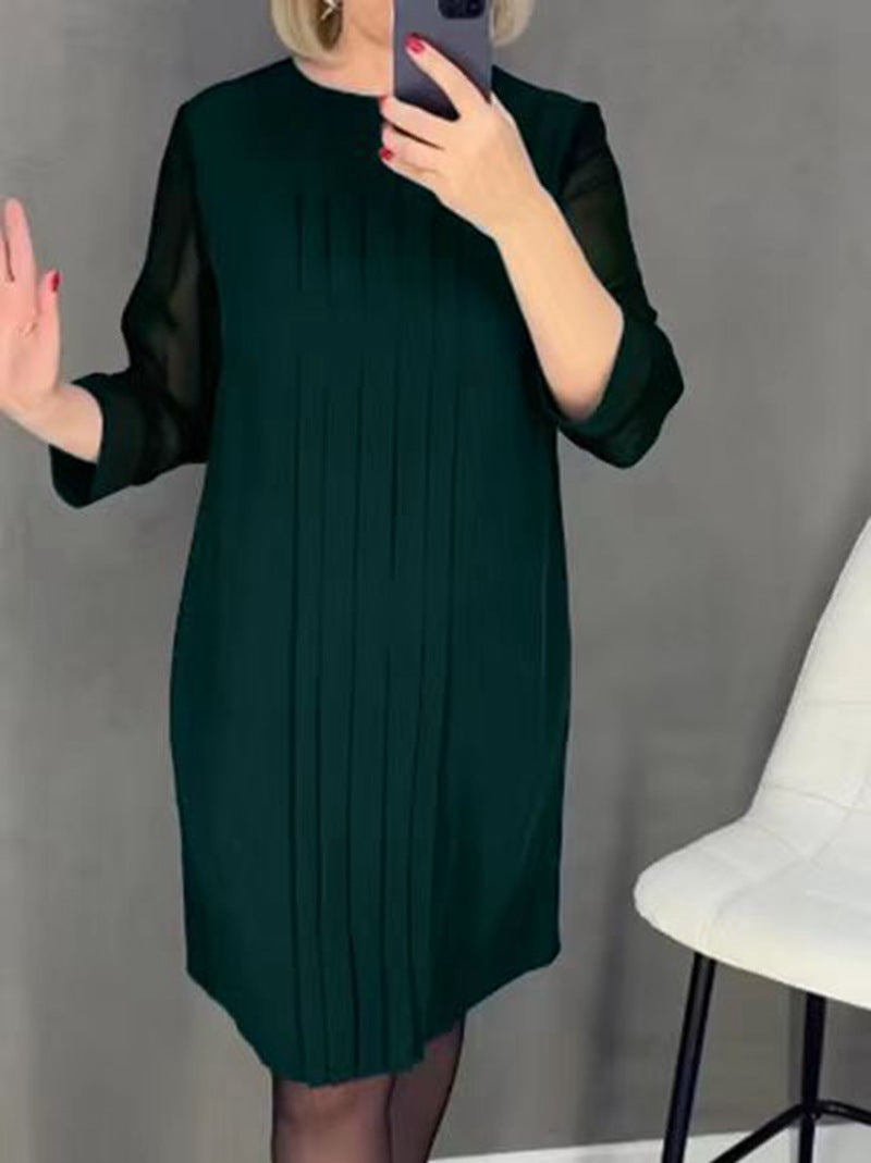 Damen Plissee Abendkleid mit transparenten Ärmeln und elegantem Schnitt