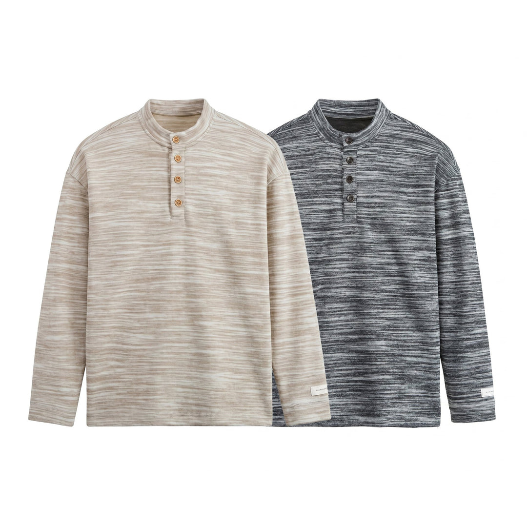 Herren Strukturierter Henley-Strickpullover mit Stehkragen und Melange-Struktur Shop Nory