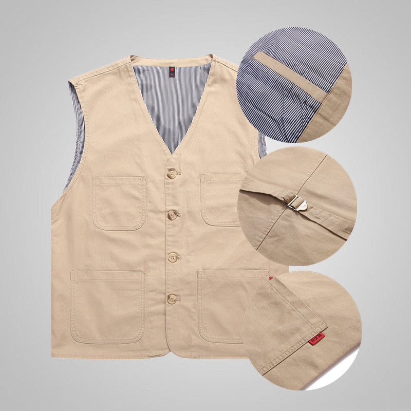 Herren Baumwoll-Canvas-Utility-Weste mit gestreiftem Innenfutter und aufgesetzten Taschen Shop Nory