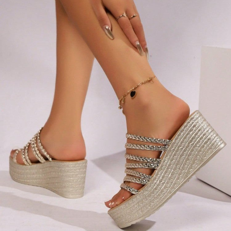 Damen Plateau-Sandalen mit geflochtenem Riemen-Detail