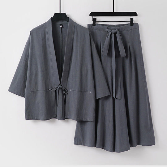 Damen Zweiteiliges Kimono-Set mit Kurzjacke und fließendem Midirock Shop Nory
