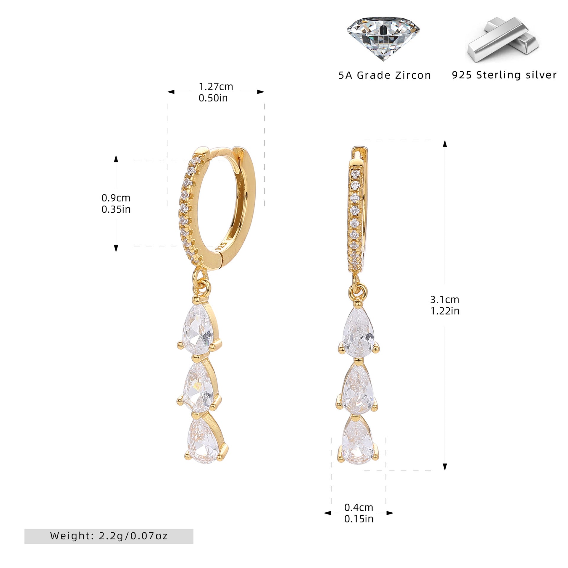 Damen Ohrhänger mit luxuriösen Zirkonanhängern aus hochwertigem 925 Sterling Silber Shop Nory