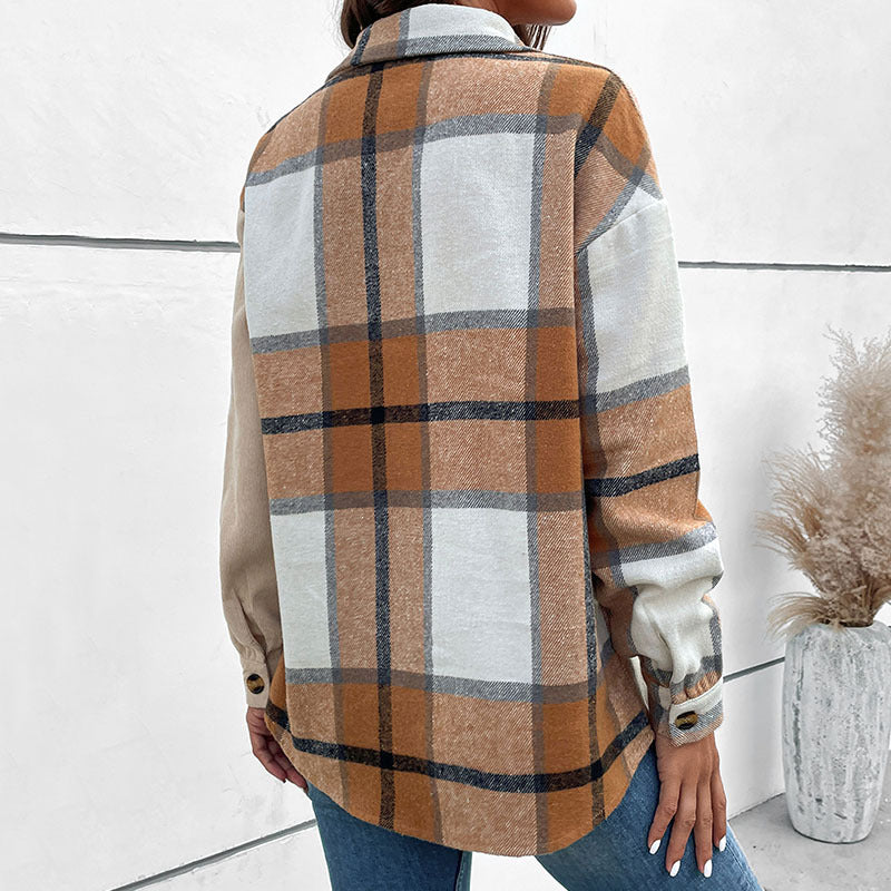 Damen Oversize‑Hemdjacke mit zweigeteilter Karo‑ und Uni‑Optik und Knopfleiste Shop Nory