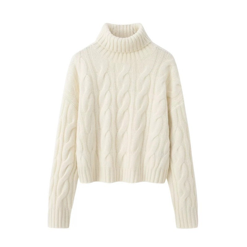 Damen Kurzgeschnittener Zopfmuster‑Turtleneckpullover mit kastiger Silhouette Shop Nory