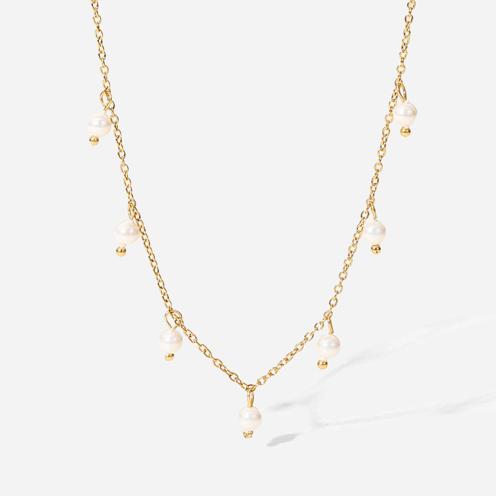 Damen Halskette mit eleganten Süßwasserperlen und feiner Gliederkette Shop Nory