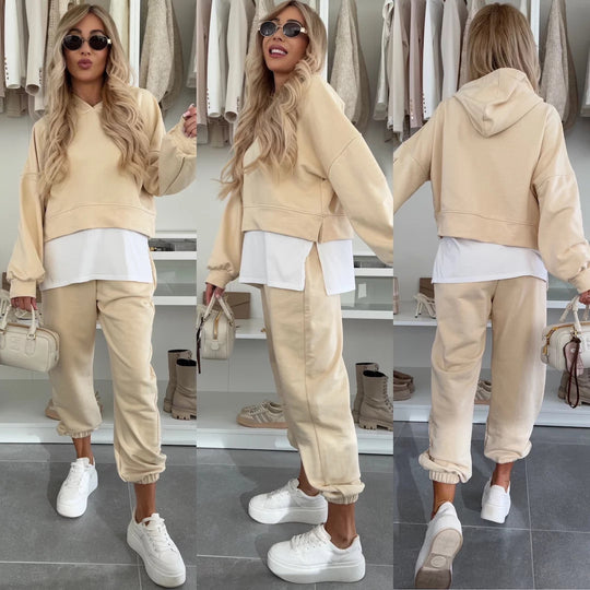 Damen Oversized Hoodie- und Jogging-Set aus Bio-Baumwolle mit Cropped-Sweat und elastischer Bündchenhose Shop Nory