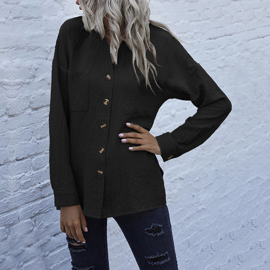 Damen Strukturierte Oversize-Hemdbluse mit Brusttaschen und Knopfleiste Shop Nory