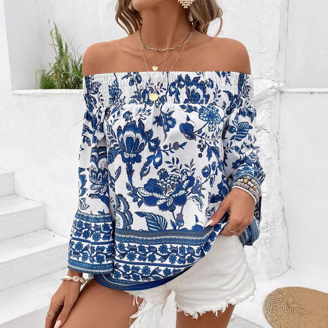 Damen Off-Shoulder Bluse mit floralem Muster und Rüschendetails