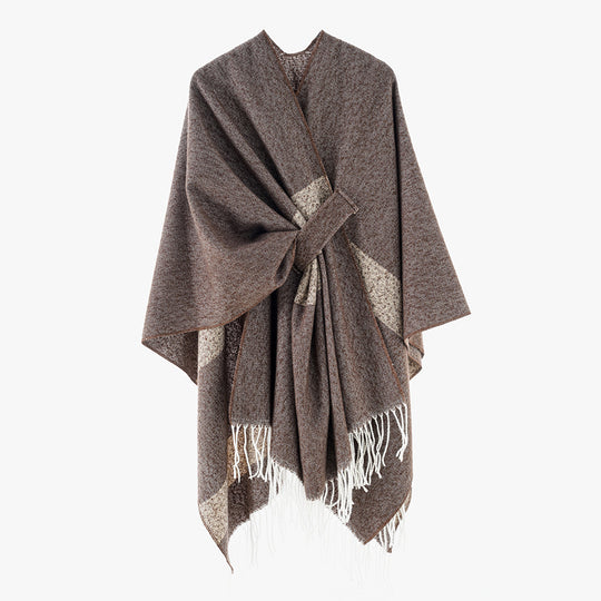 Damen Cape-Poncho mit Bindegürtel, asymmetrischem Zipfelsaum und Fransensaum Shop Nory