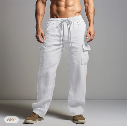 Herren leichte Leinen Cargohose mit elastischem Bund und großen Seitentaschen Shop Nory