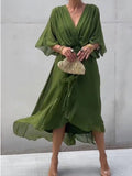 Damen Chiffonkleid V-Ausschnitt Elegant