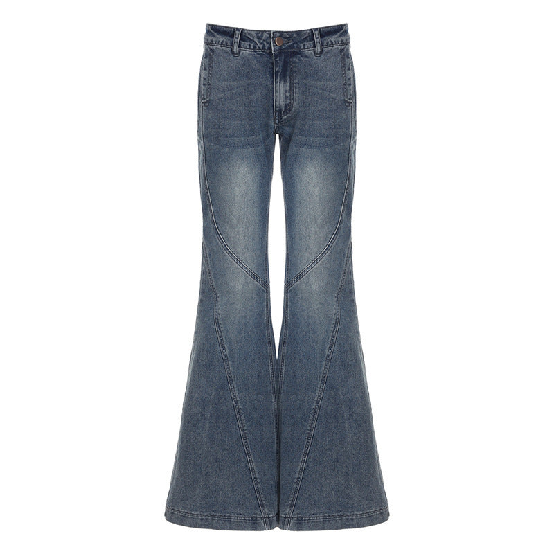 Damen klassische Flared Jeans mit hoher Taille und ausgefranstem Saum Shopnory