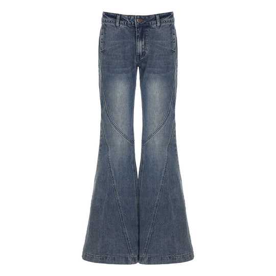 Damen klassische Flared Jeans mit hoher Taille und ausgefranstem Saum Shopnory