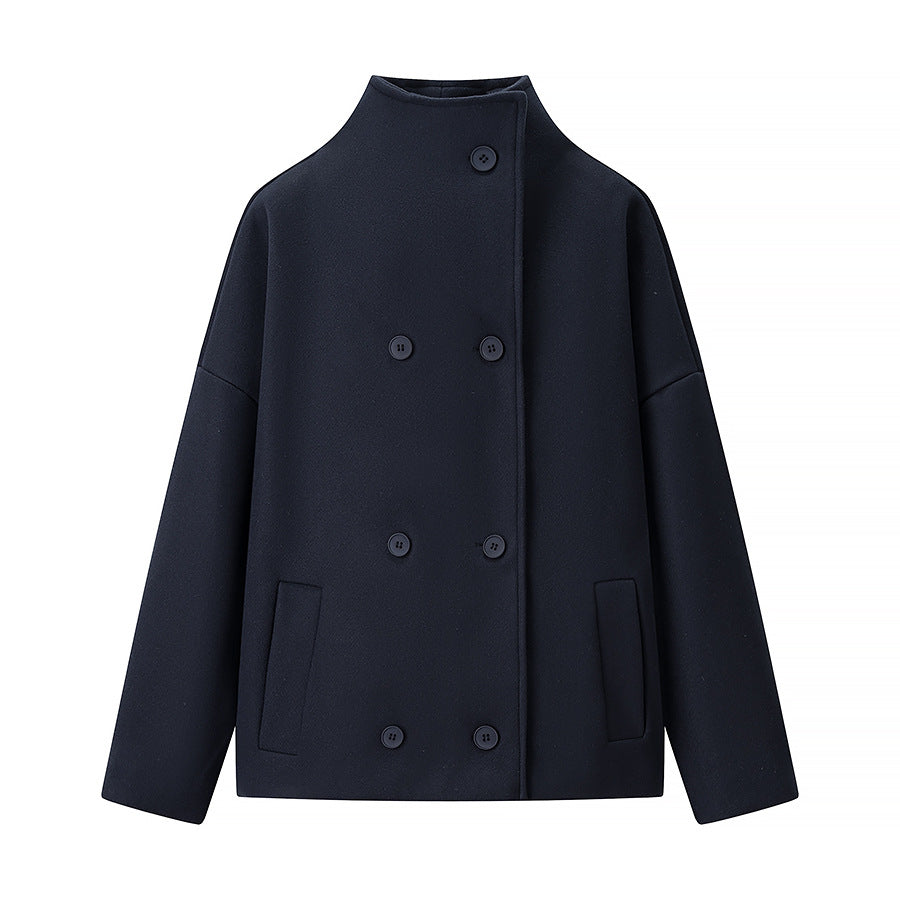 Damen Kurze doppeltgeknöpfte Oversize-Boxy-Jacke mit Stehkragen und Eingrifftaschen Shop Nory