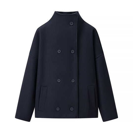 Damen Kurze doppeltgeknöpfte Oversize-Boxy-Jacke mit Stehkragen und Eingrifftaschen Shop Nory