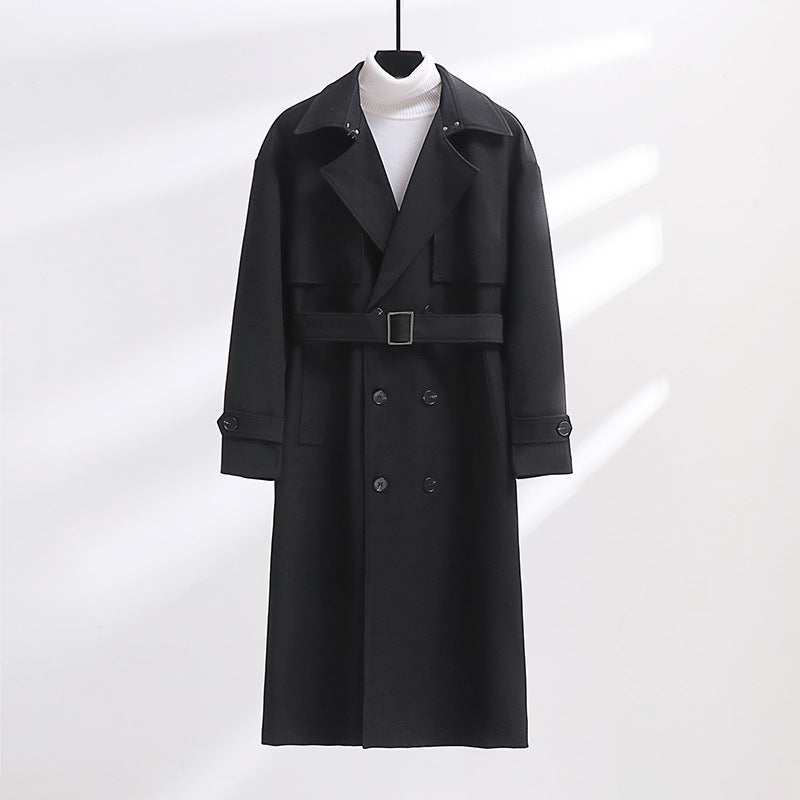 Herren Langer Doppelreihiger Trenchcoat mit Taillengürtel und Oversize‑Schalkragen Shop Nory