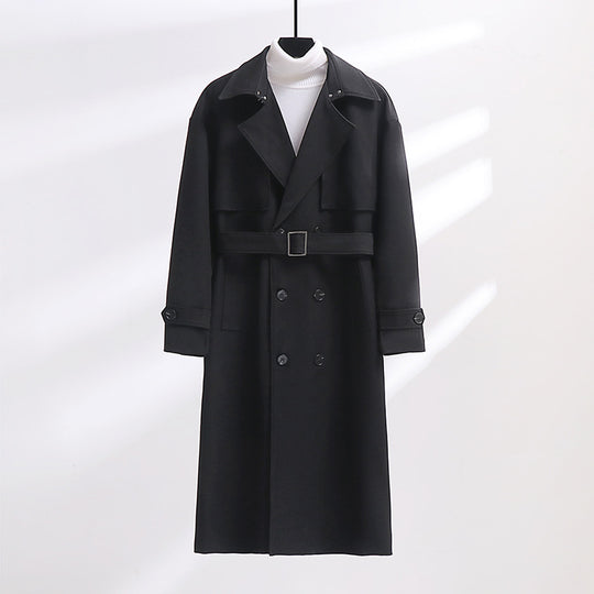 Herren Langer Doppelreihiger Trenchcoat mit Taillengürtel und Oversize‑Schalkragen Shop Nory