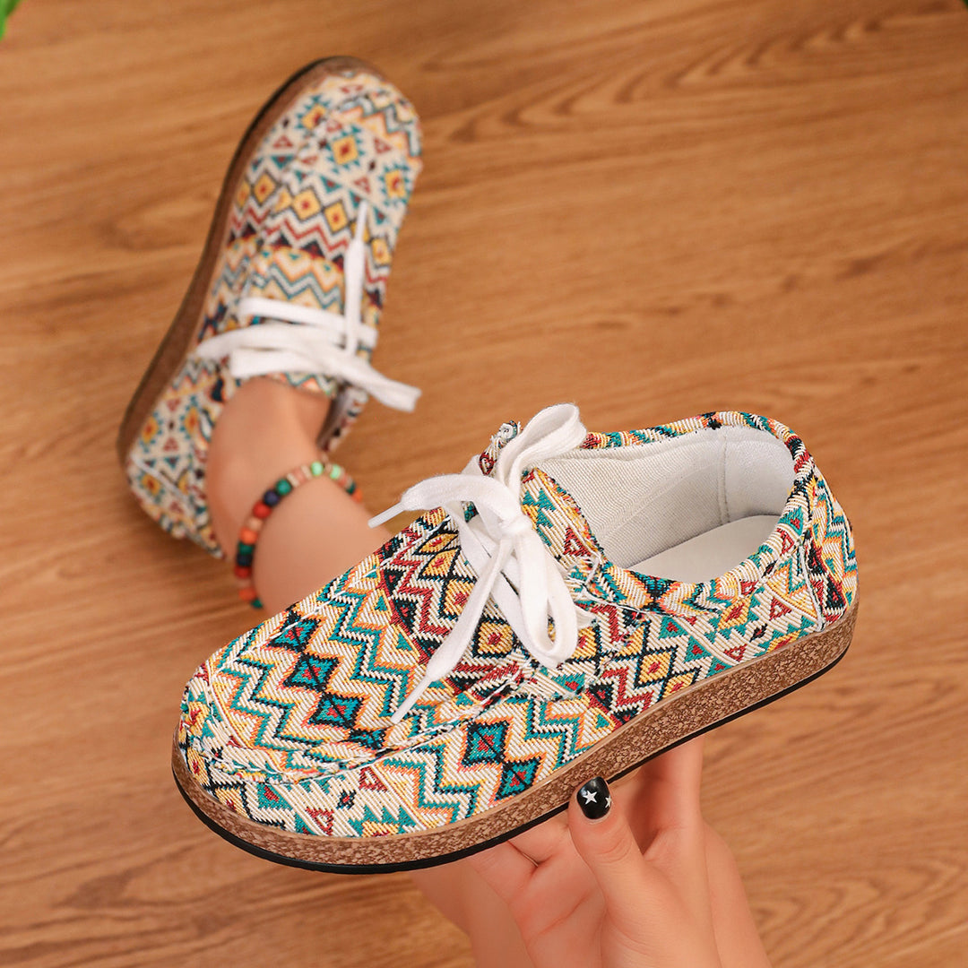 Damen Ethno-Canvas-Sneaker mit gepolstertem Fußbett und Korkoptik-Sohle Shop Nory