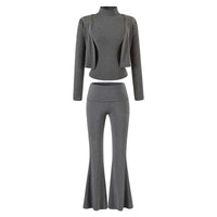 Meliertes Grau Hosen-Set (3-teilig)