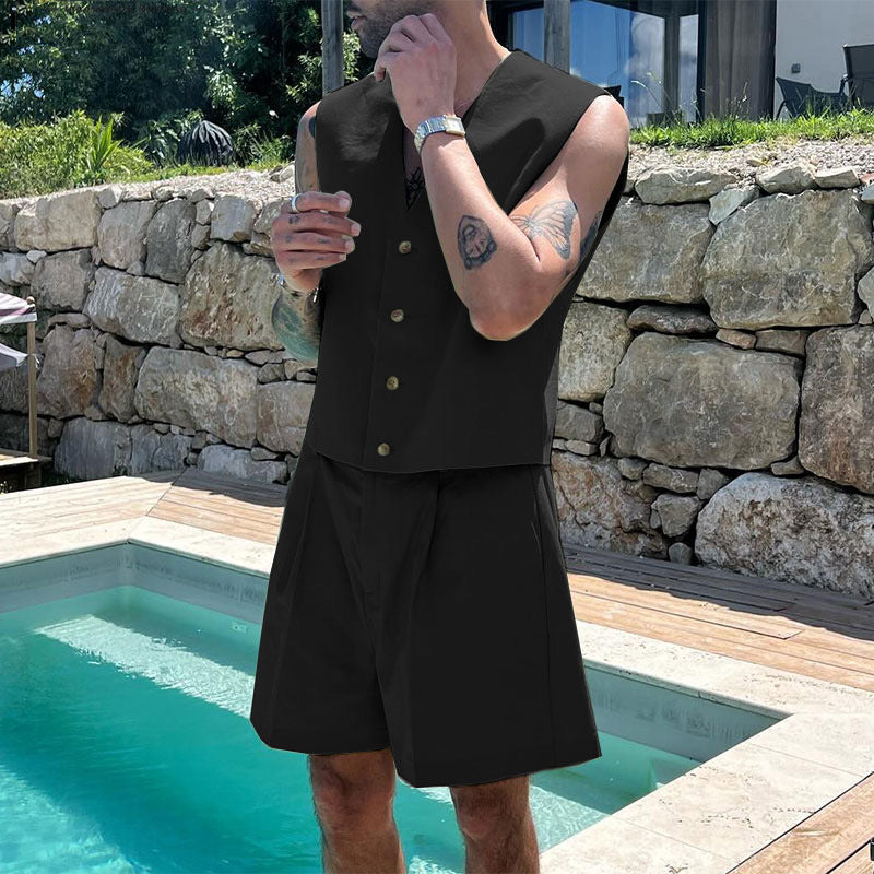 Damen elegantes ärmelloses Blazerset mit Shorts