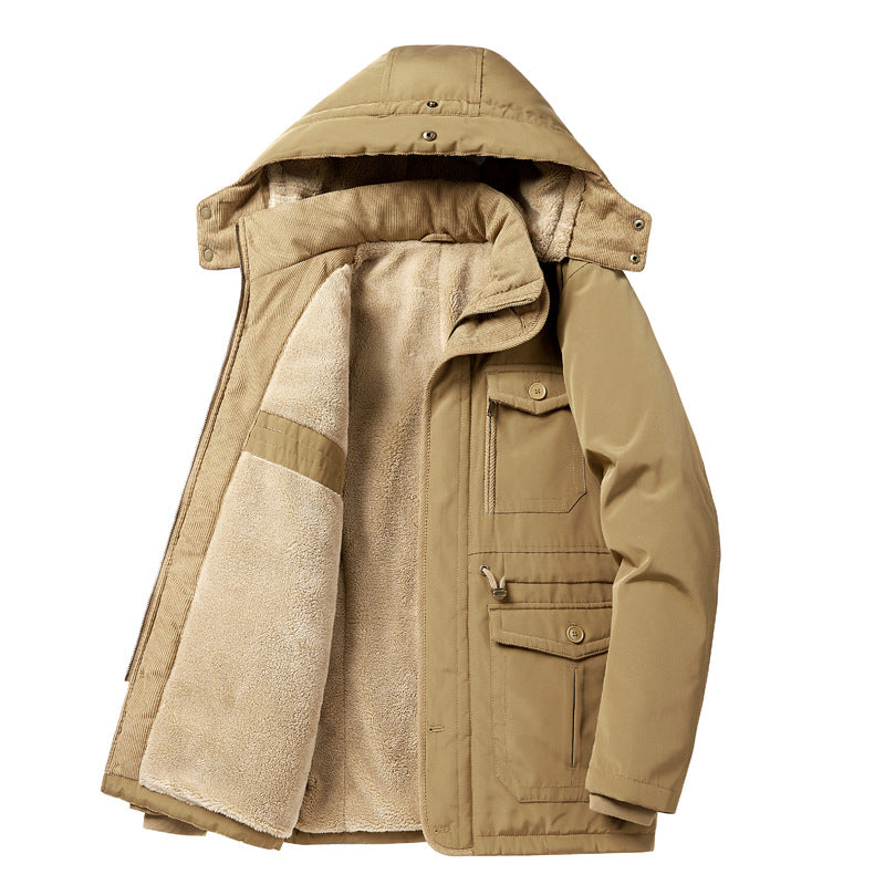 Herren wattierte Parka-Jacke mit Teddyfutter, Kapuze und multifunktionalen Taschen Shop Nory
