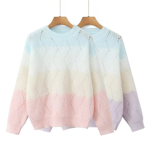 Damen Ajourgestrickter Oversize-Pullover mit Farbverlauf und Rundausschnitt Shop Nory