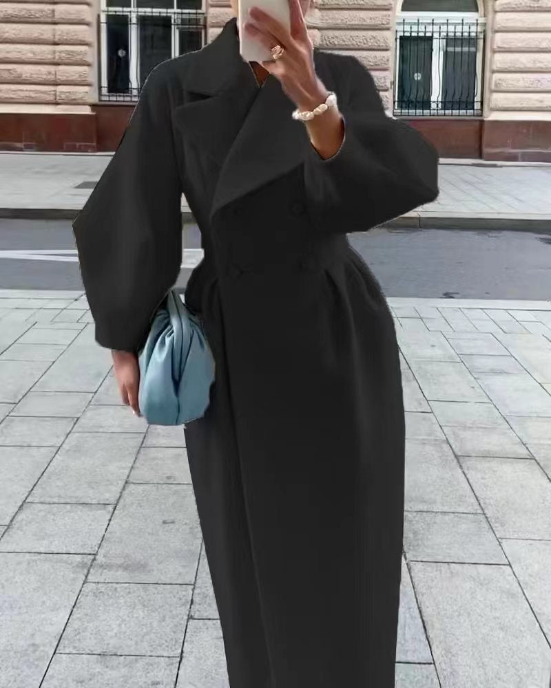 Damen Maxi-Wickelmantel mit seitlichem Schlitz und Ballonärmeln Shop Nory