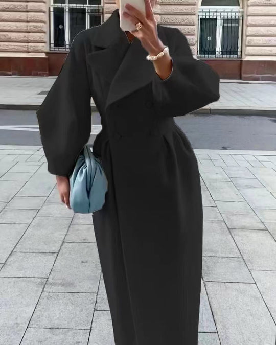 Damen Maxi-Wickelmantel mit seitlichem Schlitz und Ballonärmeln Shop Nory