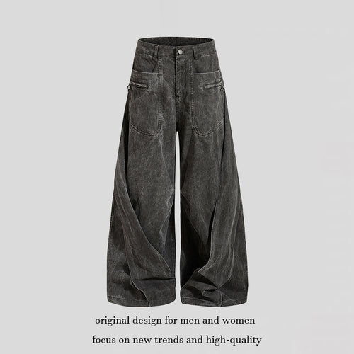 Damen Weite Drapierte Culotte-Cargohose mit hoher Taille und Zip-Taschen Shop Nory