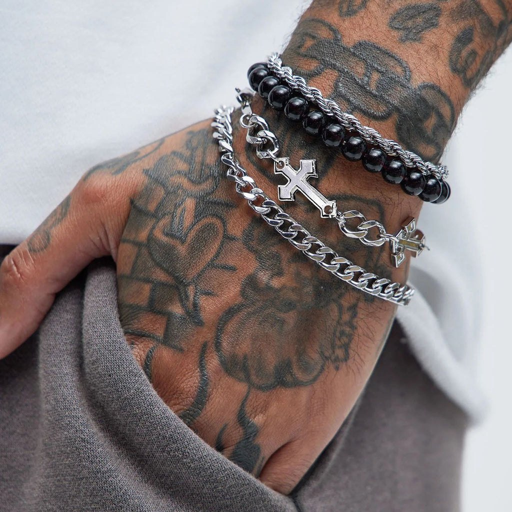 Herren Armband-Set mit stilvollen Perlen und Kreuzmotiven Shop Nory