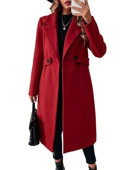 Damen Midilanger Wollmix-Mantel mit Taillenpatte und klassischem Revers Shop Nory