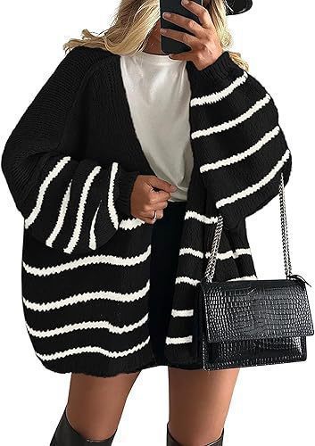 Damen Oversize Strickcardigan mit Ballonärmeln und offener Front Shop Nory
