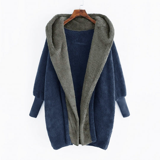 Damen Oversized Kunstfell-Kapuzenmantel mit kontrastierender Teddy-Innenseite und Rippbündchen Shop Nory
