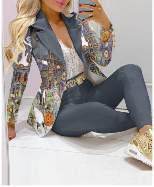 Damen Zweiteiliges Blazer-und-Hose-Set mit Schmetterlingsprint und glamourösem Glitzereffekt Shop Nory