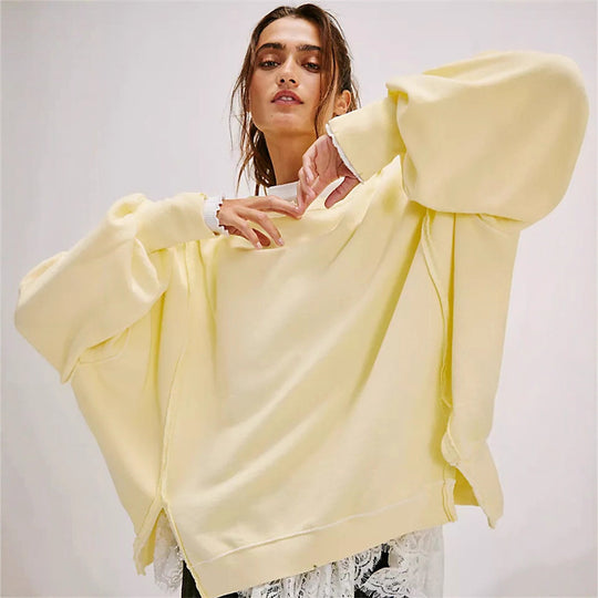 Damen oversized Sweatshirt mit Ballonärmeln, offenen Saumnähten und seitlichen Schlitzen Shop Nory