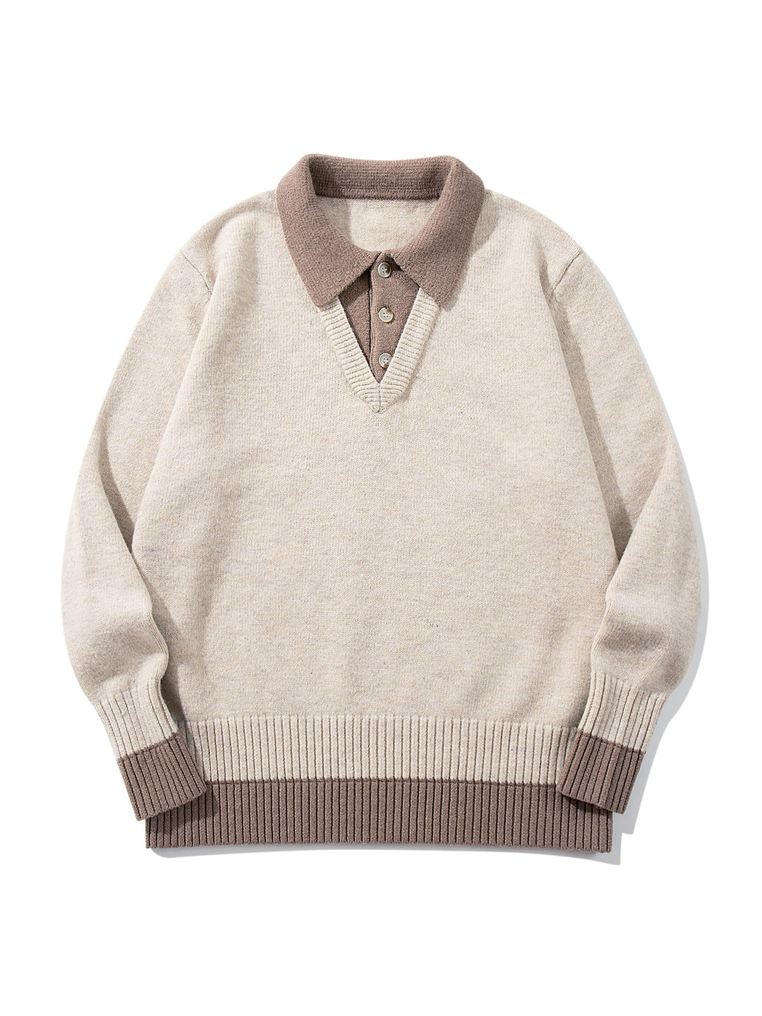 Herren Polokragen-Strickpullover mit Knopfleiste und kontrastierten Bündchen Shop Nory