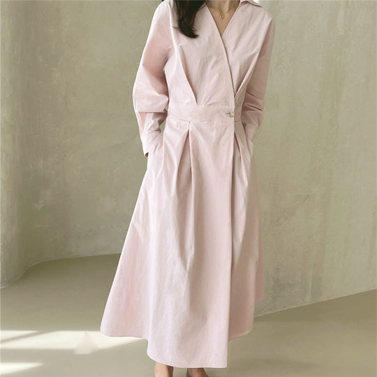 Damen Wickel-Hemdkleid mit tailliertem Bund, Kellerfalten und Eingrifftaschen Shop Nory