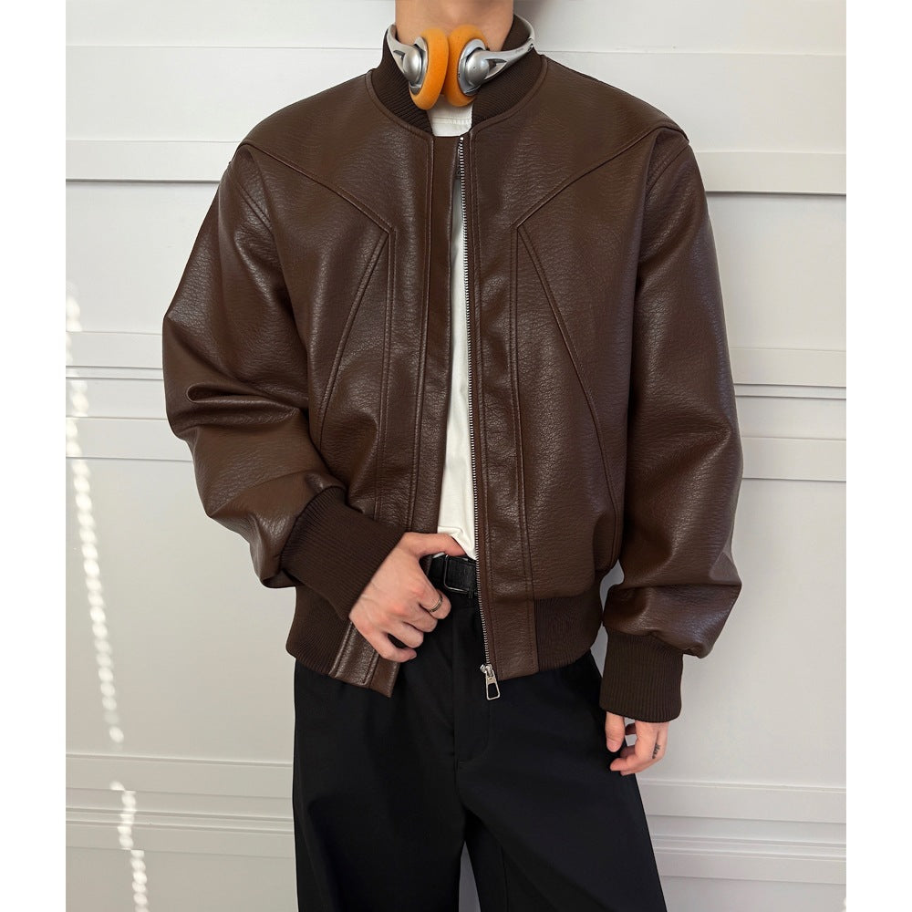 Herren Bomberjacke aus Kunstleder mit strukturierter Oberfläche und Rippbündchen Shop Nory