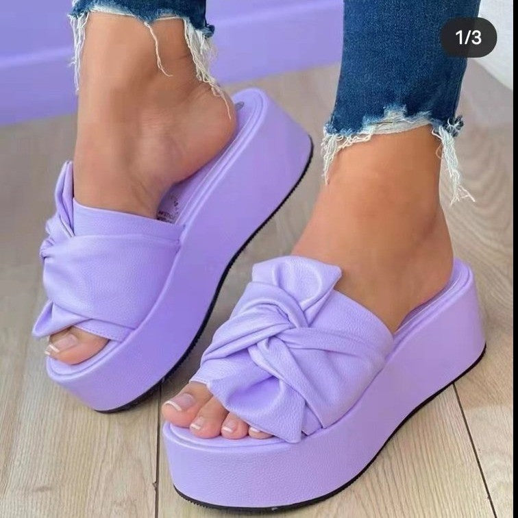 Damen Wedge-Pantoletten mit stilvollem Knotendesign und rutschfester Sohle