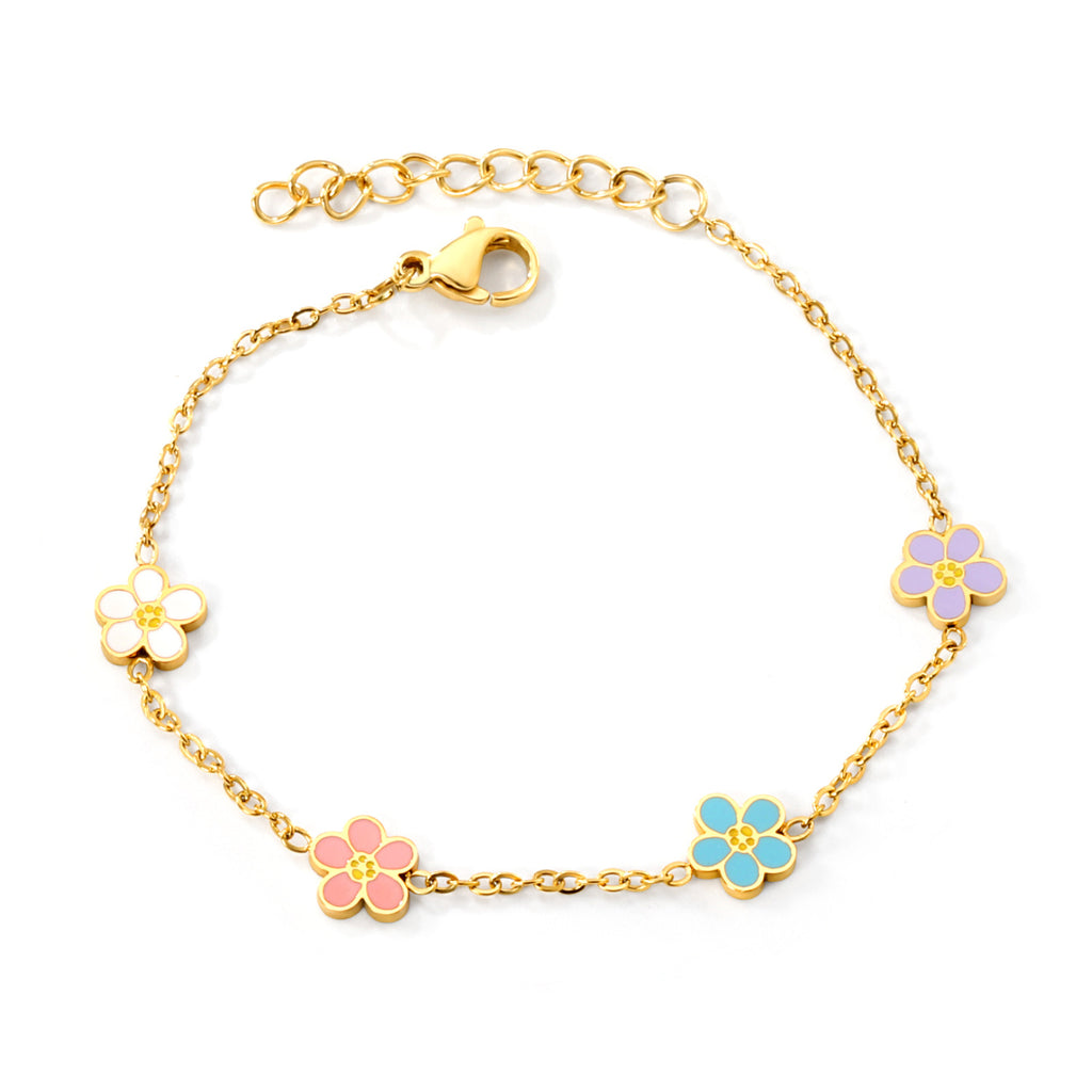 Damen Armband mit bunten Blütenanhängern und luxuriöser Goldbeschichtung Shop Nory